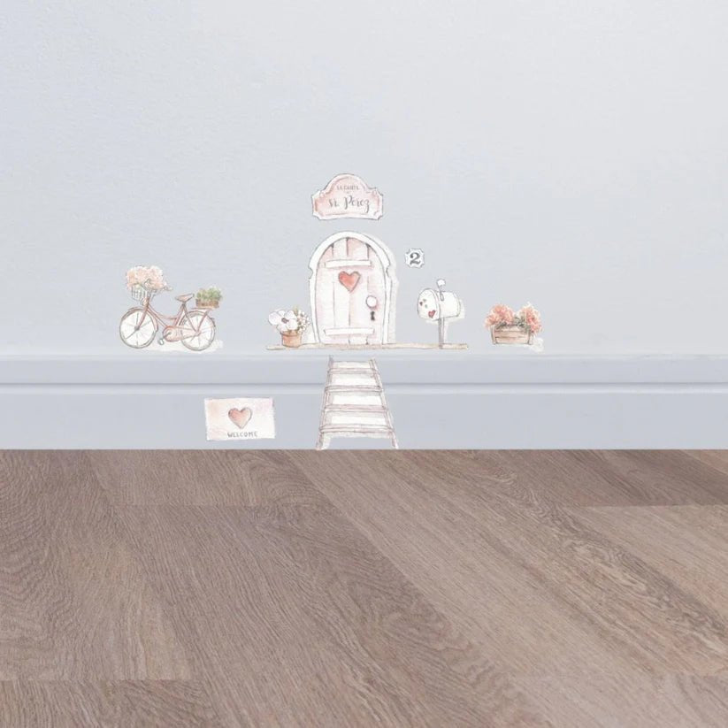 Vinilo Infantil Puerta Ratoncito Pérez Rosa Sueños de Cigüeña - Nanetes